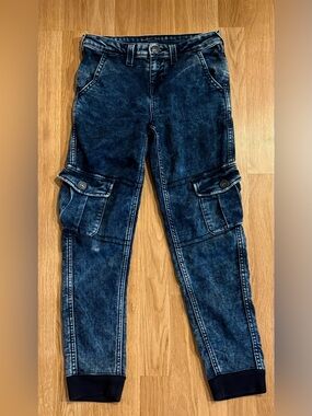 EUC True Religion Boy’s Dark Blue Acid Wash Slim Straight Cargo Jeans - Blue 12